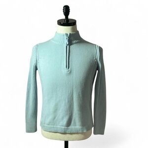 St Johns Bay Womens Ribbed Knit 1/4 Zip Pullover Sweater Top‎ Blue